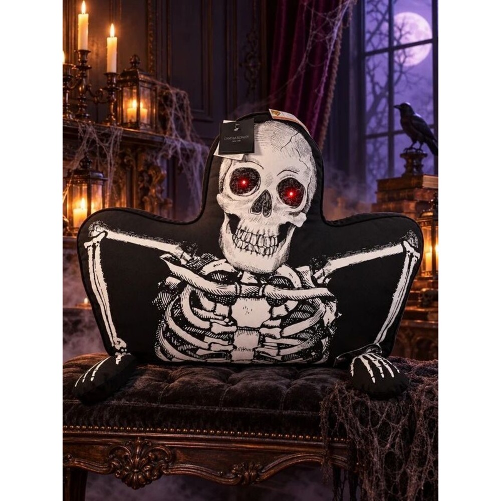 Cynthia Rowley New York Light Up Skeleton Pillow Halloween 24β Wide Black White